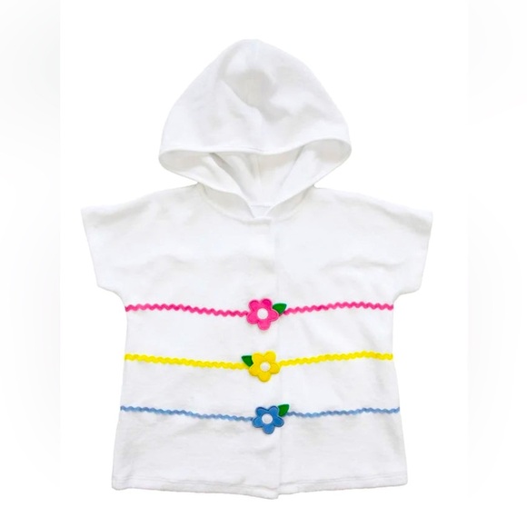 FLORENCE EISMAN White and Flowers Bathing Suit Cover Up Swim Hood - Picture 1 of 5